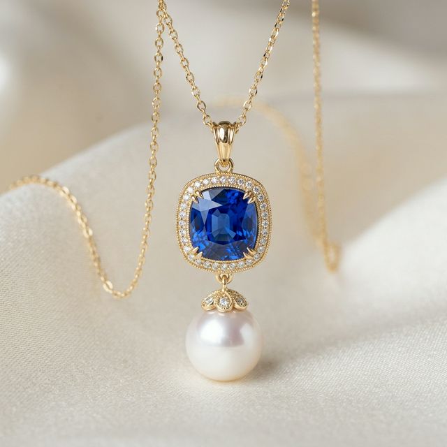 Sapphire and Pearl Pendant - Featured Collection